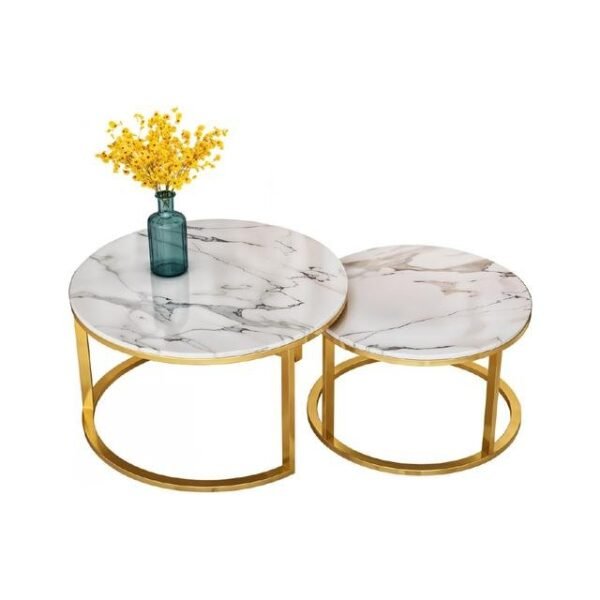 Mesa blanca mármol 522 con patas doradas