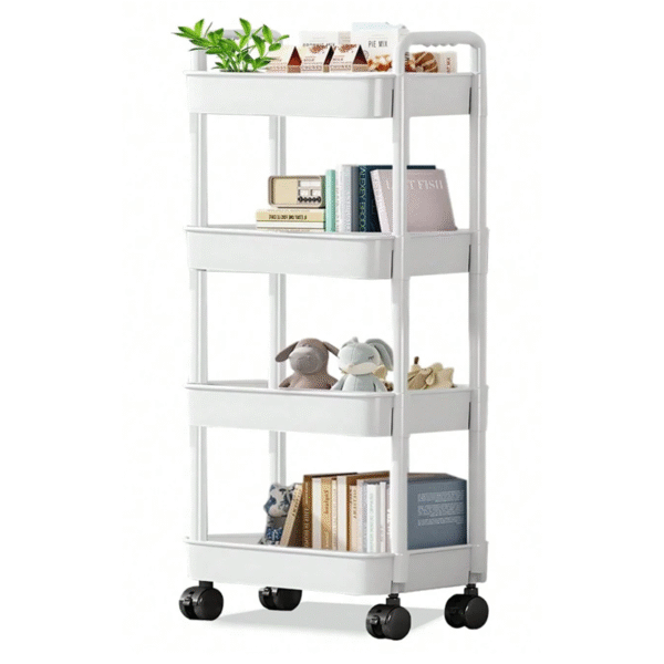Organizador de 4 capas, cestas de plástico, negro, blanco, verde y amarillo