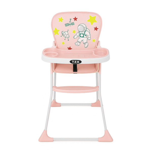 Silla de Comer Plegable para Bebé con Bandeja de Astronauta Rosada