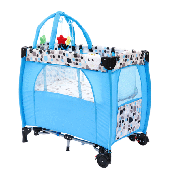 Cuna Corral de Viaje Bebé Plegable con Móvil de Juguetes Azul