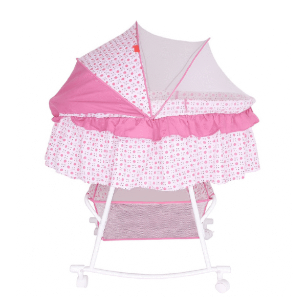 Cuna Mecedora de Bebé Plegable con Toldo Rosa